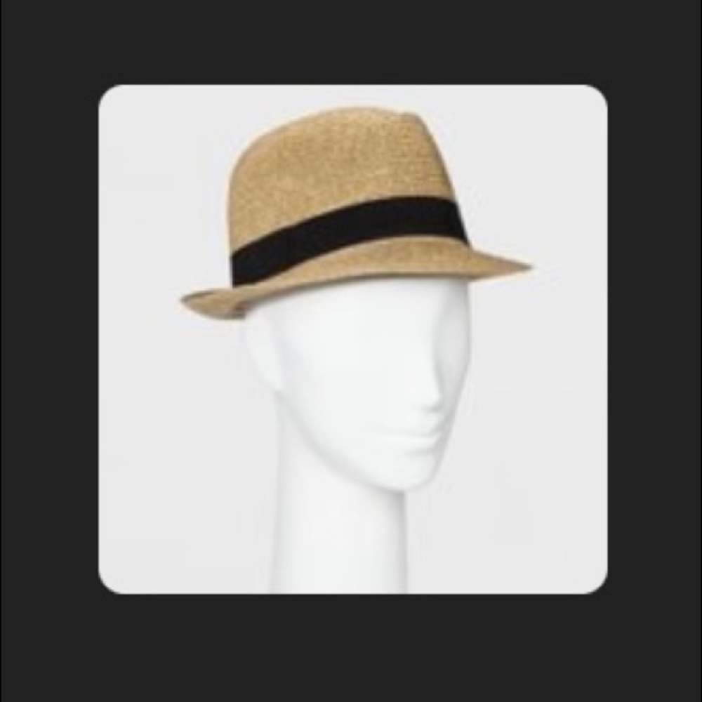 a new day Tan Straw Fedora with Black Band